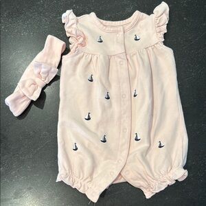Little Me Pink Nautical Bodysuit with Headband